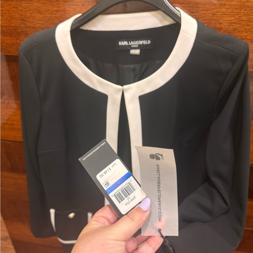 Karl Lagerfeld Black Jacket with White Trim NWT - Picture 4 of 5